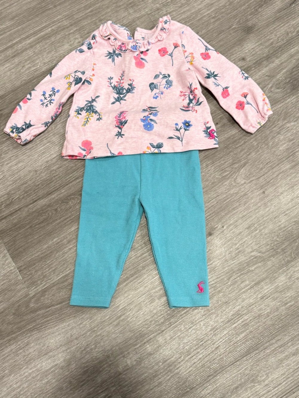 Joules Pink Floral Top with Blue Teal Leggings